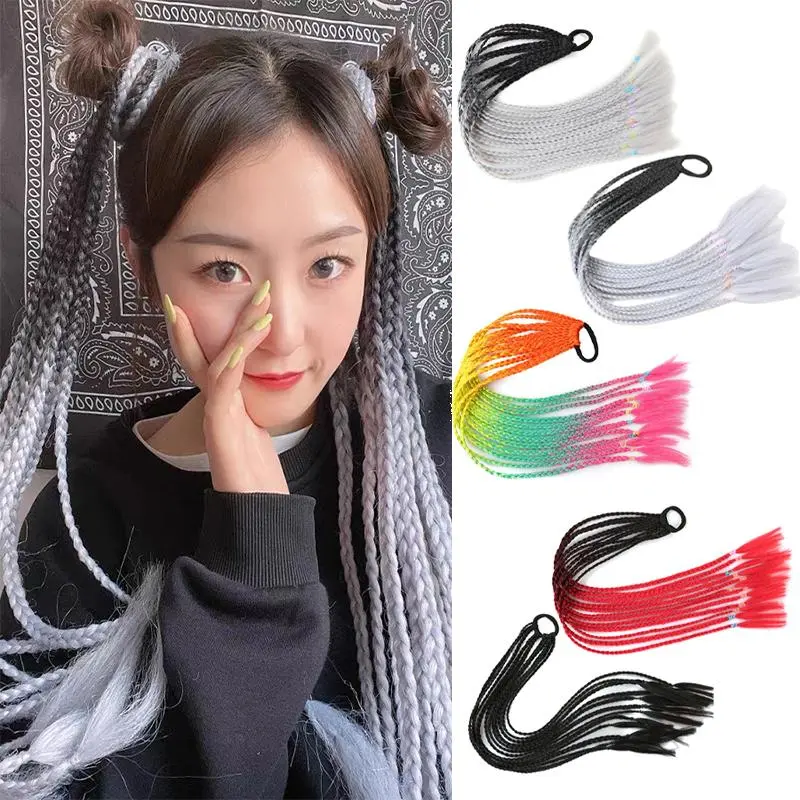 Wig Kepang Warna Gradasi Dengan Kepang Panjang Wig Kepang Wanita Tiruan Gaya Strap-On, Aksesori Rambut 60 CM Pertunjukan Panggung Cocok Untuk Dewasa Dan Anak-Anak 4