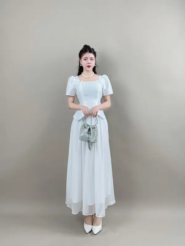 Váy Thiết Kế VQLADY D30 Nữ  Đầm thiết kế phù hợp đi chơi và đi dự tiệc Dress Women Voi Voan Kem 5
