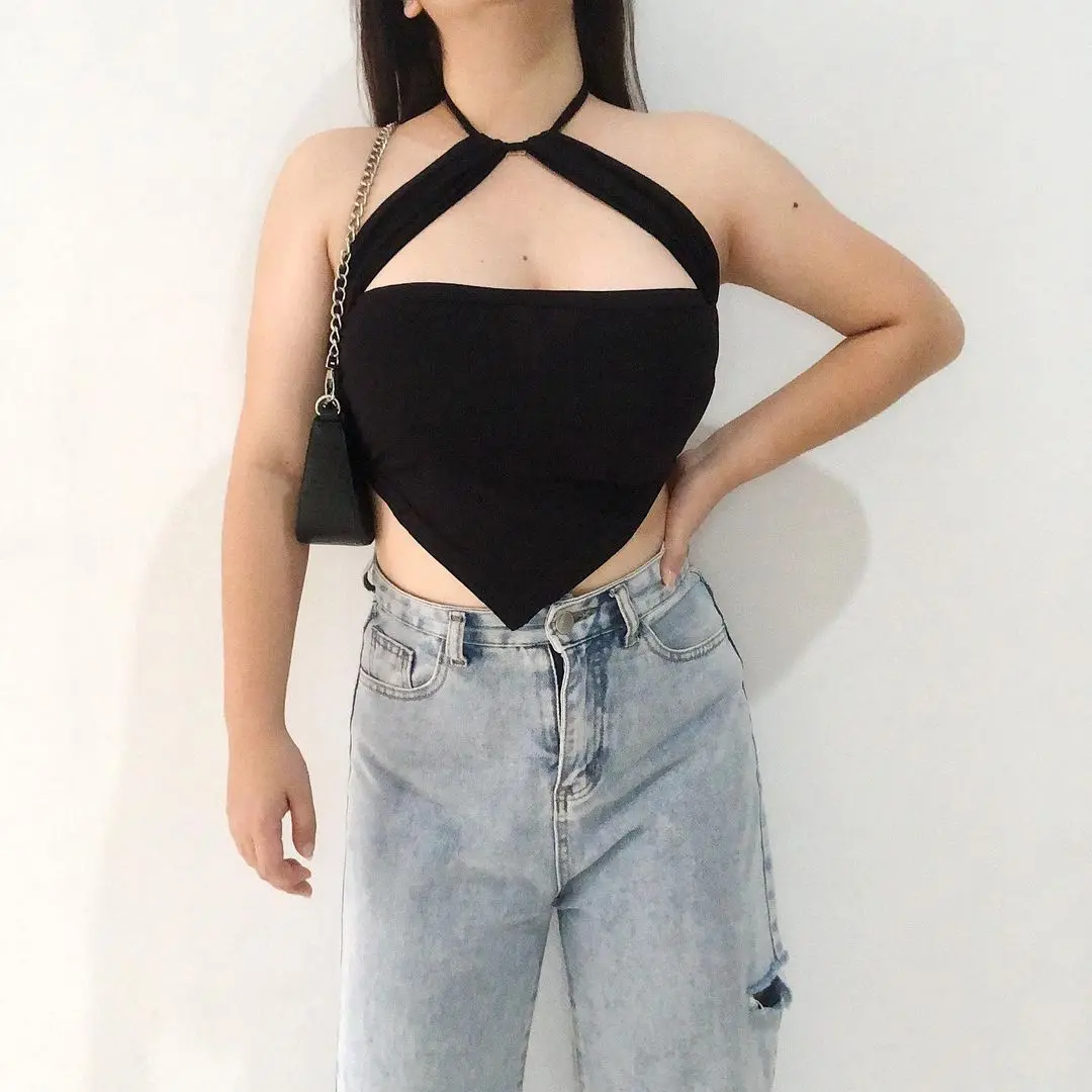 Tank Top Halter Neck Korean Style | Atasan Wanita Polos Rayon | Tanktop Crop Basic