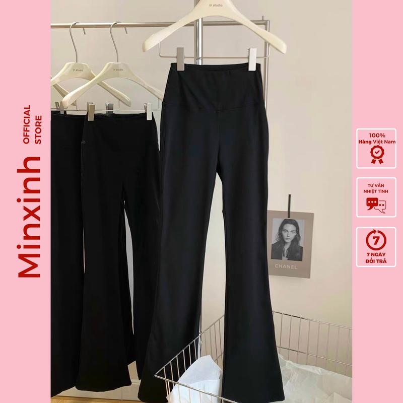 Quần legging nữ ống loe chất umi hàn dáng dài cạp bản to 10cm mềm mại co dãn hàng đẹp