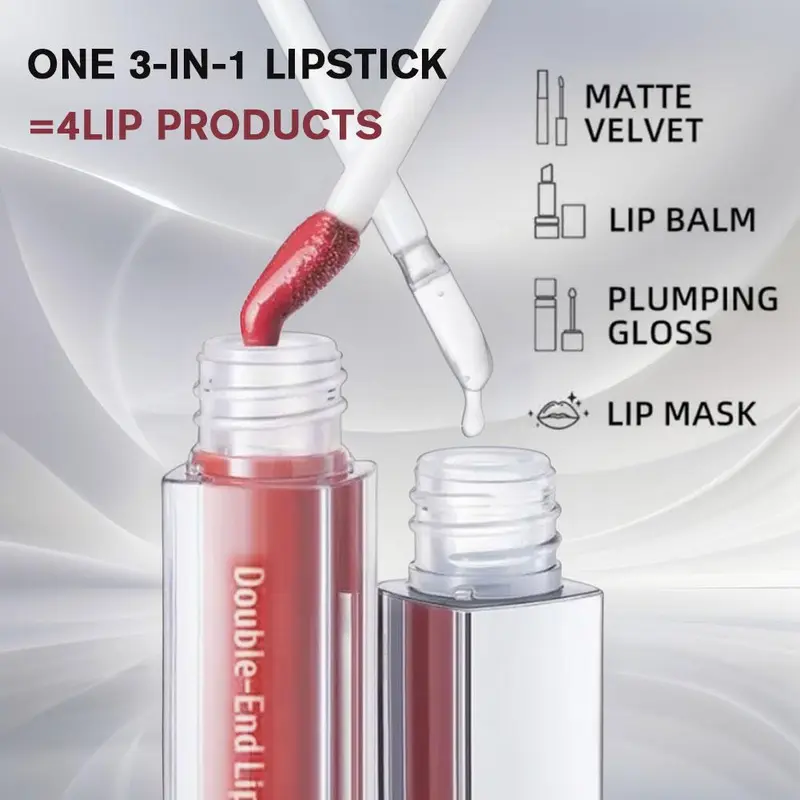 SOUG 3-in-1 Matte Lipstik Warna Melindungi Lip Gloss Tahan Air Non-Lengket 2.2g+2.2g 6