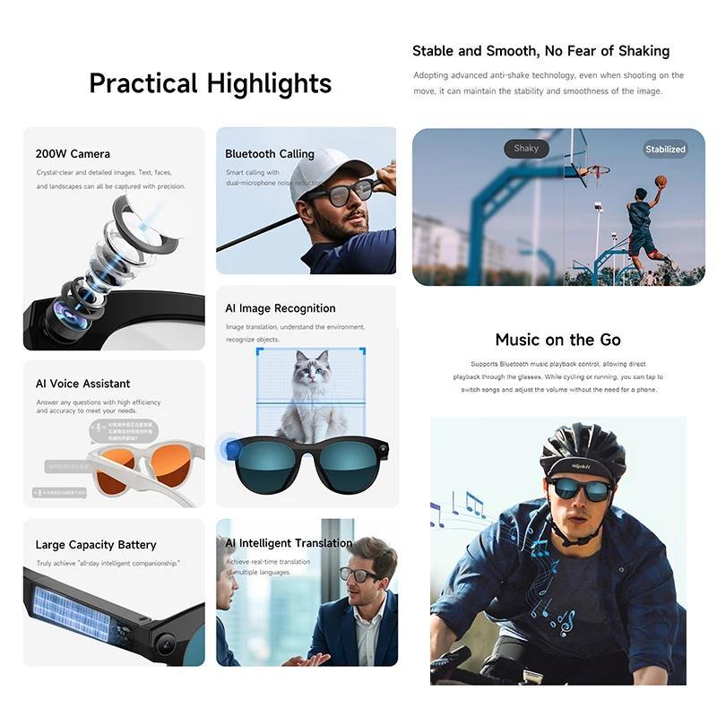 2025 AI Smart Glasses HD 800K Camera Shooting LED Flashlight Touch Control Translation AI Recognition Bluetooth Call  Sunglasses - Image 3