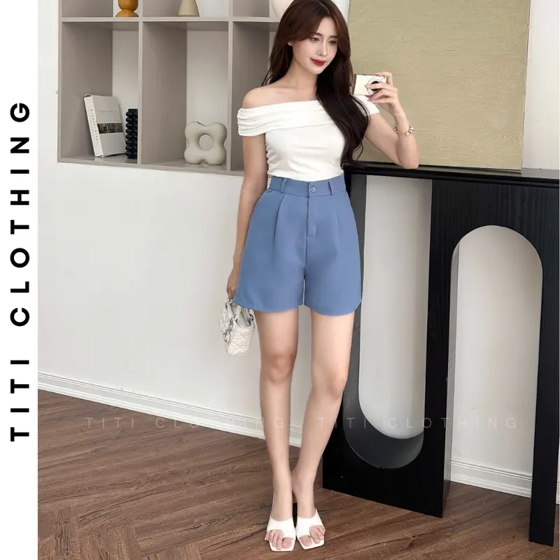 Quần short đùi nữ ống rộng lưng cao chất liệu cao cấp form siêu xinh - S01 3
