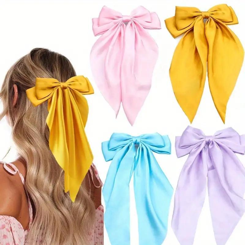Solid Color Bow Decor Hair Accessories (8 Counts/set), Simple Headwear for Party & Daily 5
