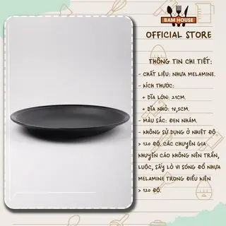 Dĩa nhựa đen nhám Bam House hình tròn chất liệu Melamine cao cấp DCN03 2
