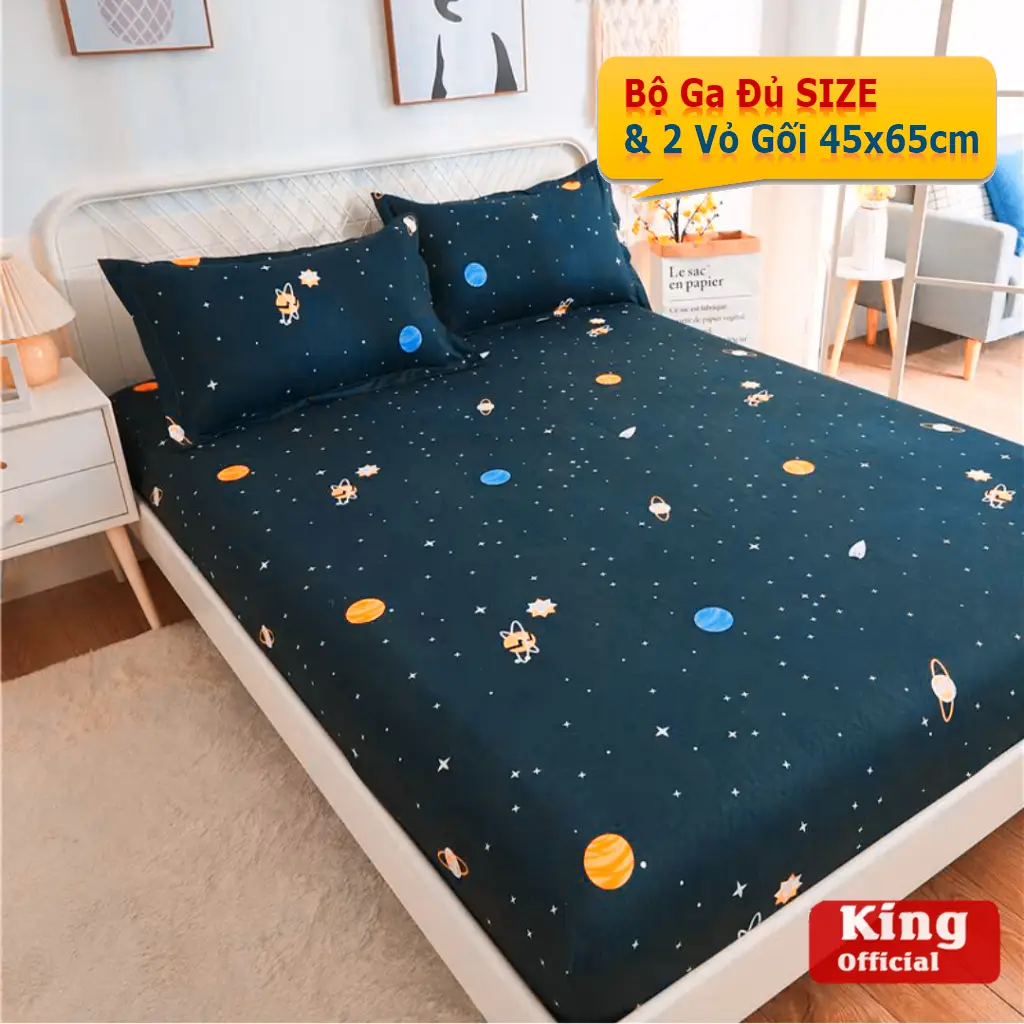 Combo 3 Món Ga Gối Poly Cotton 1m2, 1m4, 1m6, 1m8, Combo Drap Ga Trải Giường + 2 Vỏ Gối Nằm Cute - KingHome