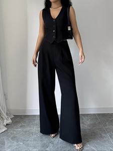 Women's Solid Color Tank Top & Wide Leg Pants Two-piece Set, Casual Sleeveless Top & Trousers for Daily Wear, Ladies Summer Clothes