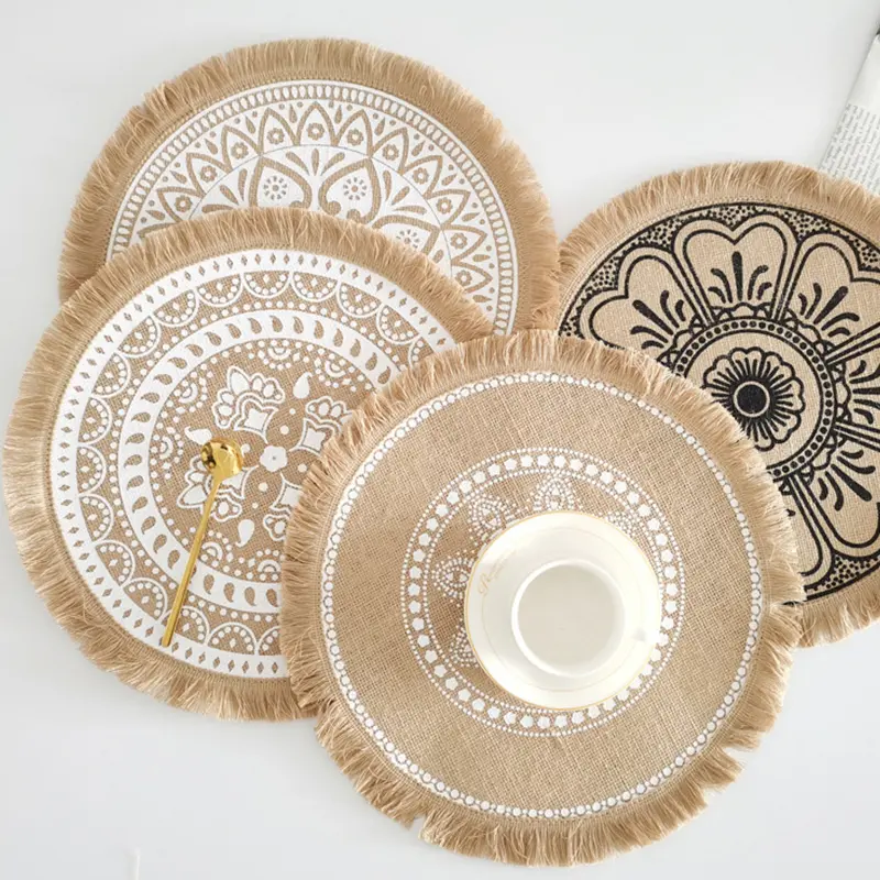 Alas Letak Jute Tenunan Tangan, Gaya Ins, Reka Bentuk Ringkas, Coaster, Hiasan Linen Kapas Retro, Sesuai untuk Hiasan Pasu, Aksesori Dapur