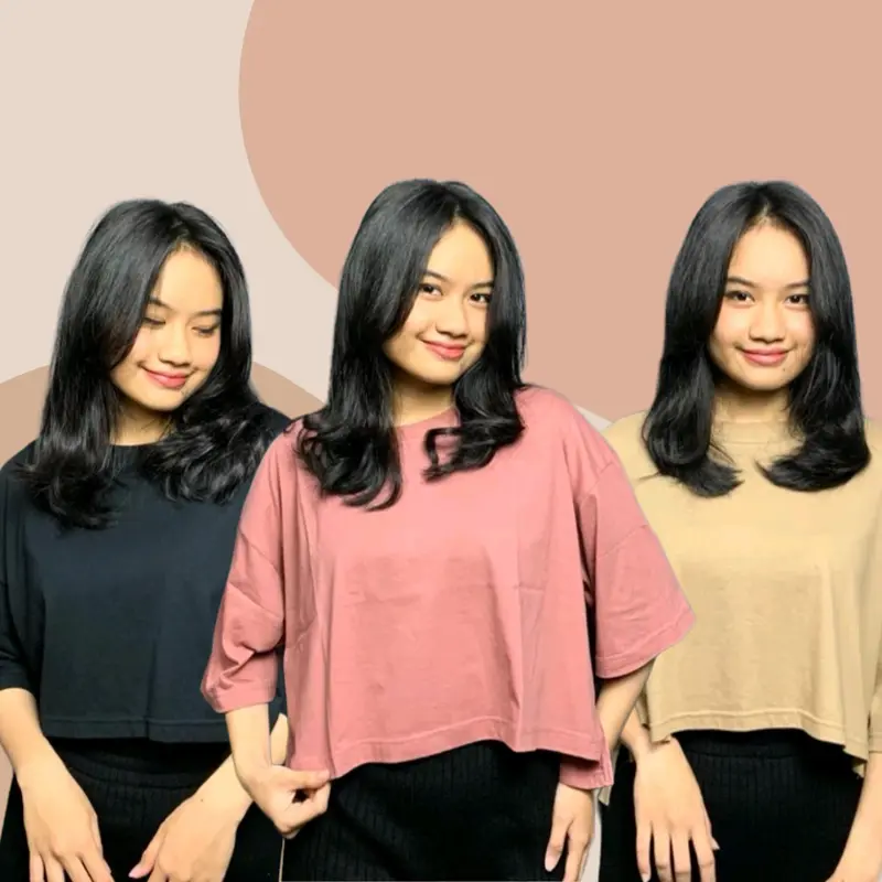 Kaos Wanita Semi Crop Fit XL LD 100 cm Polos Baju Perempuan Distro Jumbo Oversize Lengan 3 per 4 Bigsize Pakaian Tshirt T Shirt Oblong Cewek Cewe Dewasa Kekinian Murah Grosir Warna Putih Hitam Pink Dusty Hijau Coklat Katun Santai Crew Hitam Panjang Combed 0