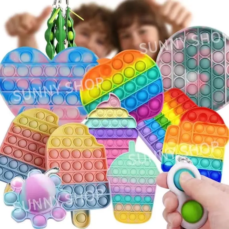 Anti Stress Relief Toy Kids Adult Push Bubble Pop It  Murah Rainbow Ice Cream Board Game