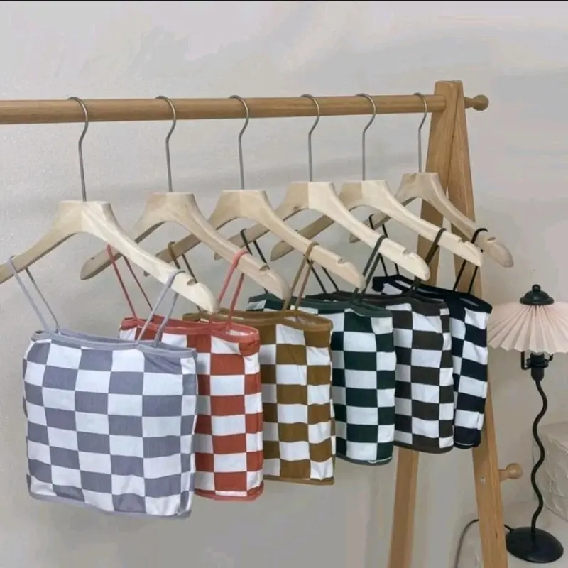 Paket Murah 6Pcs Tanktop motif kotak dengan cup BH singlet wanita tanpa kawat murah FS 8