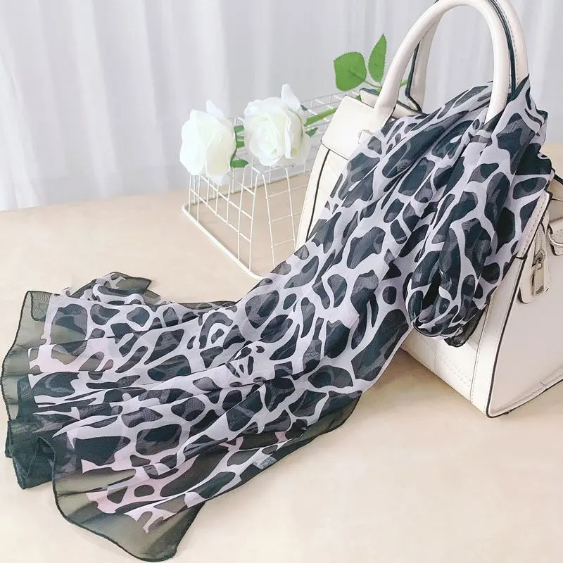 Khăn Quàng quàng cổ Họa Tiết Da Báo Màu Nâu, Thời Trang, Phong Cách Âu Mỹ Dành Cho Nữ, Mùa Xuân Và Mùa Hè, Mỏng Và Dễ Phối Đồ, Làm Bằng Lụa, Khăn Choàng, 2024 Hàng Mới Về Hoa Women 5