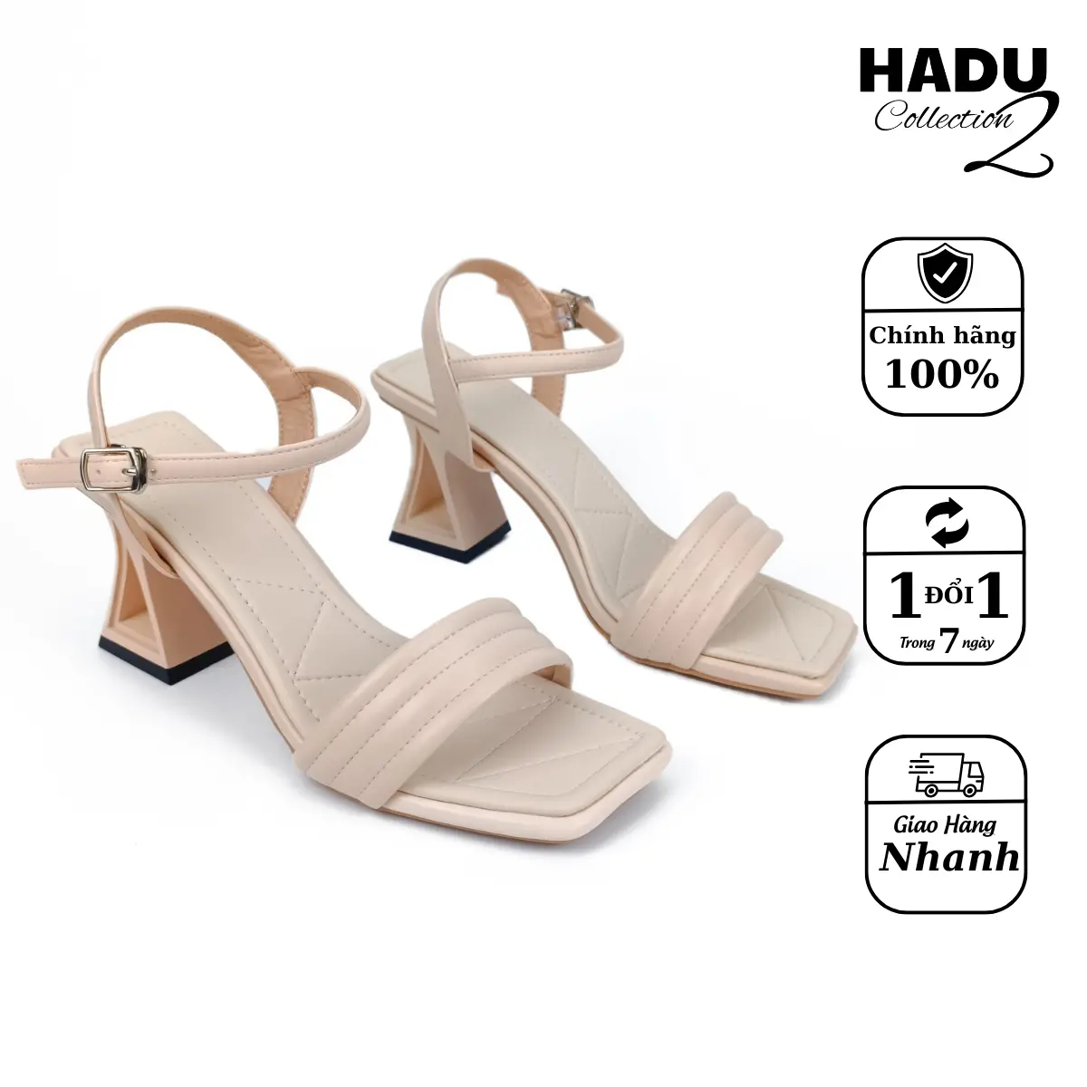 Giày Dép Sandal 7p gót mở tam giác quai bản ngang HADU M7118 - BH 12tháng DéP Nữ Quai Ngang Shoes