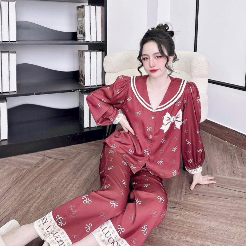 BỘ LỤA NỮ TAY DÀI QUẦN DÀI CỔ SAM NEW TAY PHỒNG - CHẤT LUA LATIN FROM 40< 60kg 2