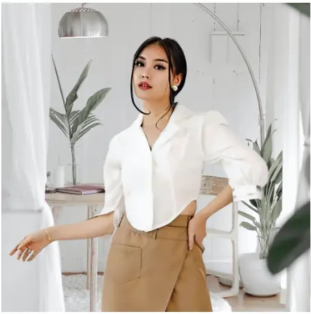 ALLE ATASAN KEMEJA CROP PUFF CHIA LENGAN PANJANG BAJU CROP 3