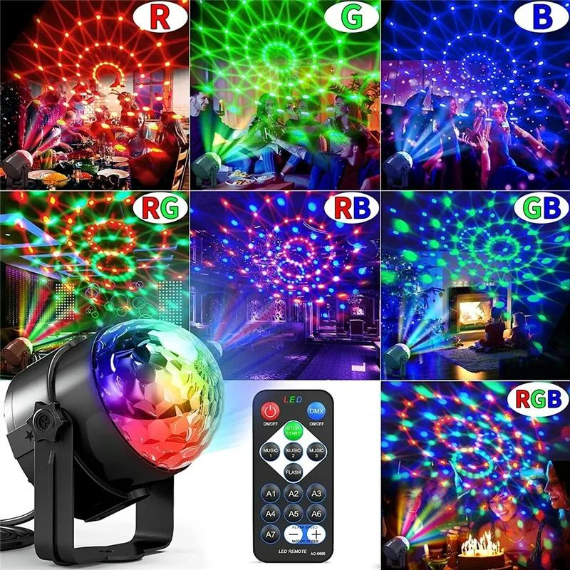 7 Colors Strobe Light Sound Activated Stage with Remote Control Disco Ball Lamps for Home Room Parties Kids Birthday Wedding Bar 1
