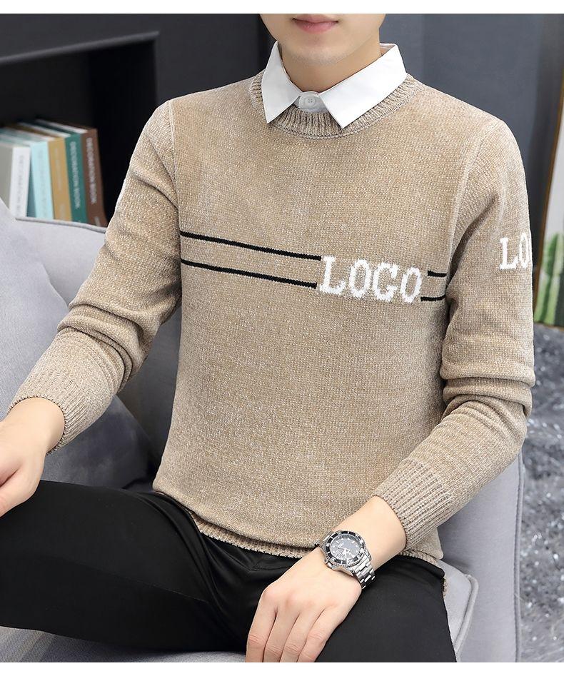 Product Introduction of Áo Len Dệt Kim, Giả Hai Lớp, Dành Cho Nam Giới, Dệt Kim Dày, Sợi Dày, Áo Sơ Mi Lớp Cơ Sở Thường Ngày Cổ Áo Len, Chất Liệu Chenille, Thích Hợp Cho Mùa Thu Và Mùa Đông 10