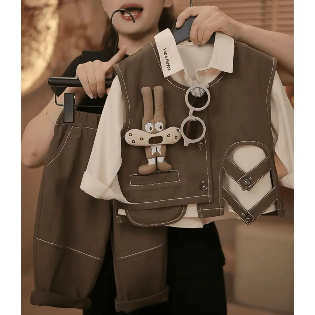 Bộ Quần Áo Mùa Thu Cho Bé Trai, Phong Cách Cổ Điển Thời Trang, Áo Vest Và Áo Sơ Mi Dài Tay, Quần Thường Ngày Bộ Đồ Ba Mảnh, Thích Hợp Cho Mùa Xuân Và Mùa Thu, Hàng Mới Về Năm 2024