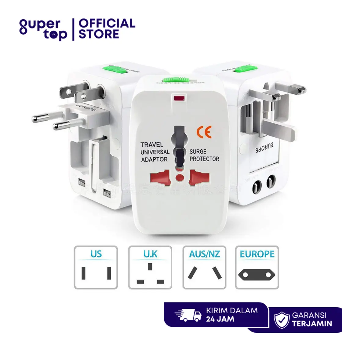 Travel Adaptor Internasional Universal Colokan Listrik US UK AUS EUROPE Soket 4in1 Serbaguna Stop Kontak Universal