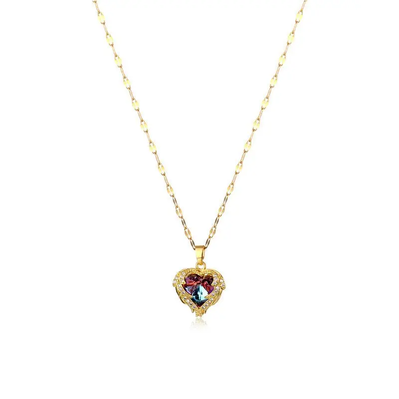 【BELI 1 PCS KALUNG GRATIS 1 CINCIN】Kalung Wanita Love Pelangi Titanium Rantai Pecah Kopi gold Aiga Perhiasan Anti Karat Dan Anti Luntur Selamanya 7