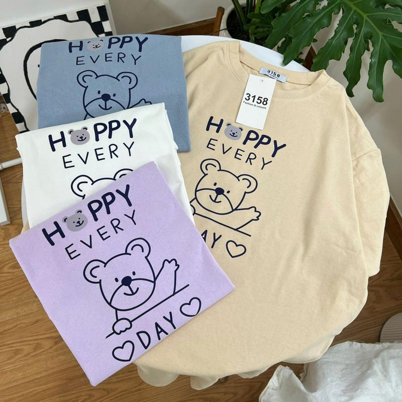 Áo thun form rộng 3158 mẫu "Happy every day" áo thun unisex nam nữ Cotton 0