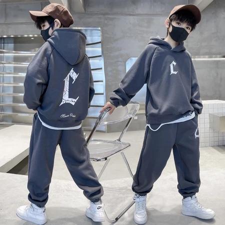 Bộ quần áo hoodie thu đông mẫu chữ L bé trai 18-52kg từ 6-16 tuổi . Đồ bộ, set đồ bé trai 2