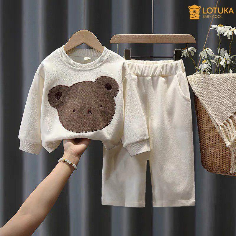 Bộ Đồ LOTUKA Chất Nỉ Da Cá Ấm Áp, Quần Áo Trẻ Em Phong Cách Hàn Quốc Hình Gấu Đáng Yêu 4-18kg 2