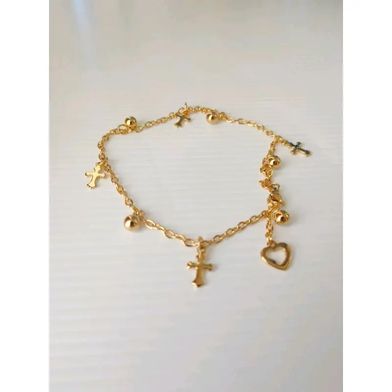 Gelang Tangan dan Kaki Salib Motif TitaniumWarna Emas dan Silver 2