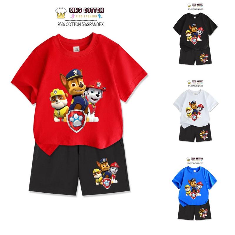 Bộ Cotton Trẻ Em PAWPATROL, Size 7-32kg, 4 Màu Áo, 95% Cotton 5% Spandex, Quần Áo Cotton Cho Bé Vải Cotton Tee