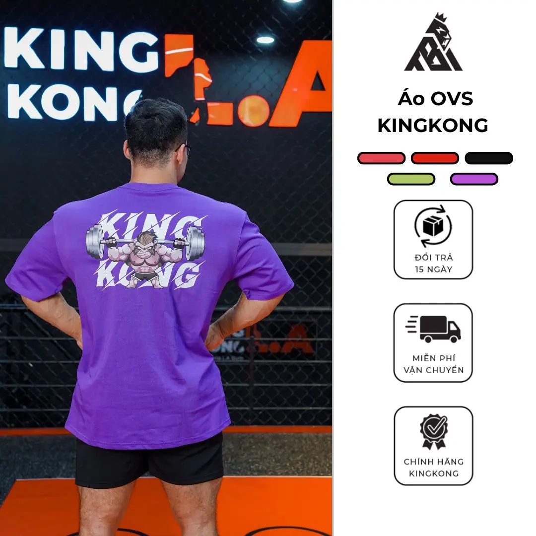[Hàng Mới] Áo Thun Cotton Oversize Cổ Tròn Phong Cách Basic In Hình Khỉ Tạ KINGKONG