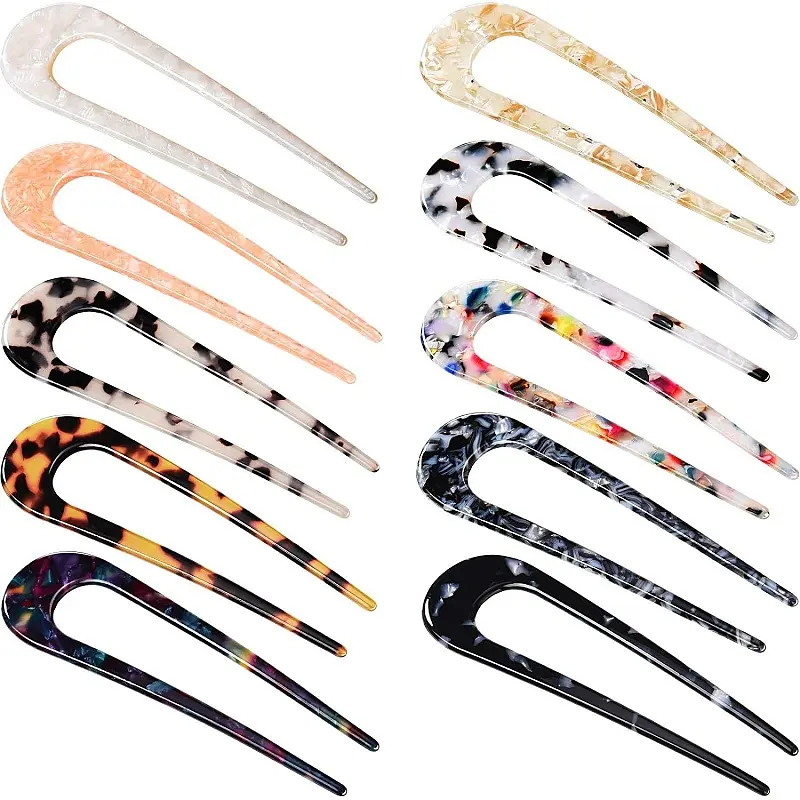 Acetate Acrylic Hairpin Simple Updo Elegant Back of Head Bun U-Shaped Hairpin