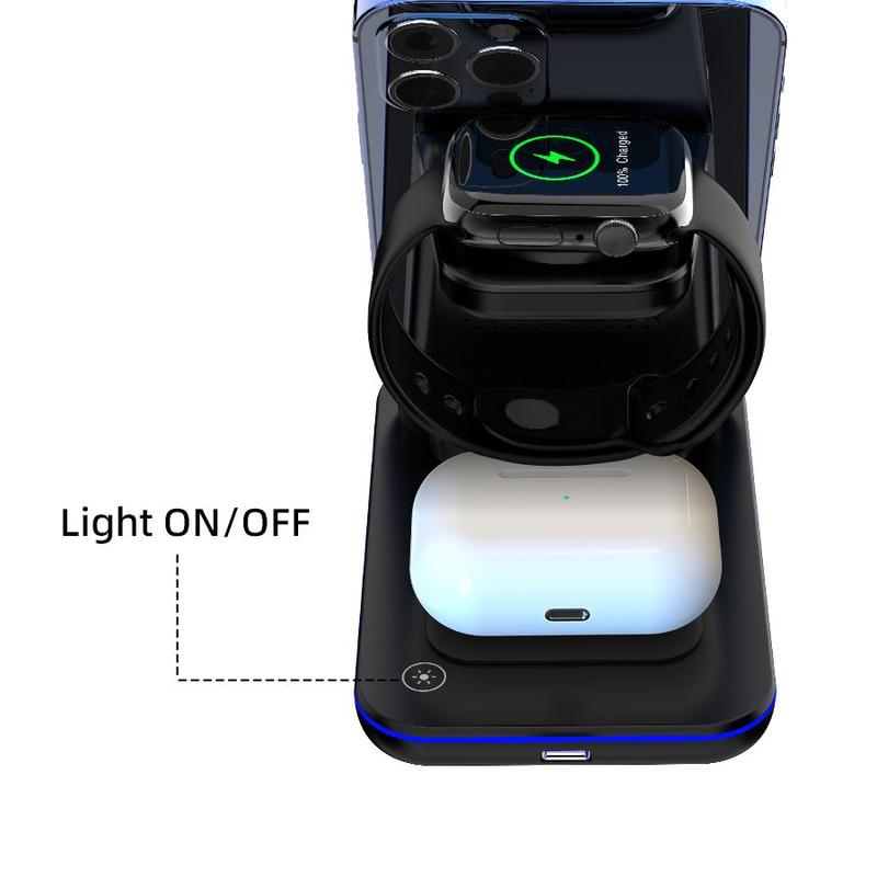 Product Introduction of 3 in 1 Wireless Charging Station, Portable Chargers with LED Light, 15W Fast Desk Charging Station, Wireless Charger Compatible with iPhone 16/15/14/13/12/11 Pro Max/X/XS Max/8/8 Plus, Smartphone Electronic Accessories 8