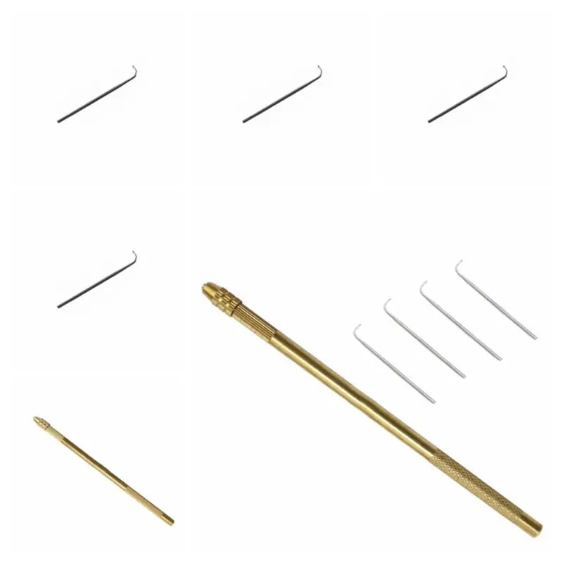 Dụng Cụ Móc Móc, 5 Cái / bộ, Kim Thông Gió, Tay Cầm Bằng Đồng, Kim Tóc Giả Ren Bền, Bộ Nối Tóc, Dụng Cụ Làm Tóc Giả Chắc Chắn, Thích Hợp Để Tự Làm 2
