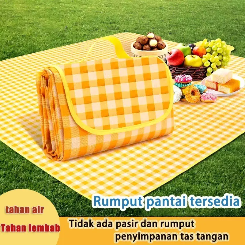 Tikar Piknik Tebal Waterproof 200X200cm Alas Camping Pantai Hiking Outdoor Tahan Air Tas Lipat / Tikar Lipat Piknik Portable