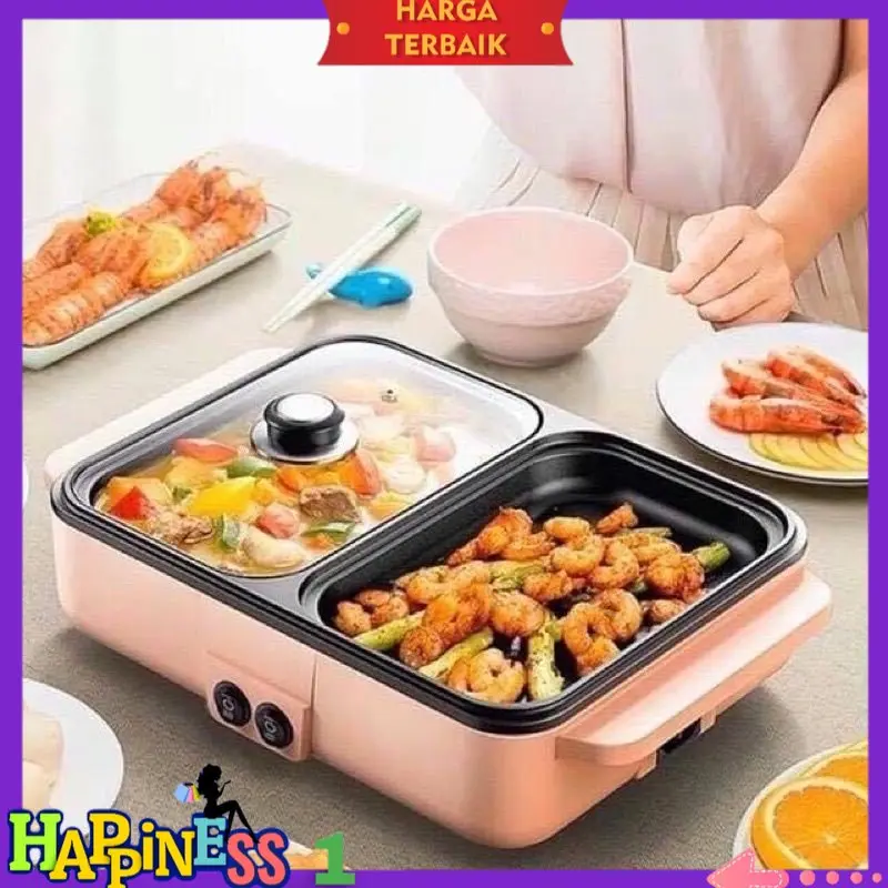 SHENAR Hotpot Mini Elektrik BBQ 2 in 1 Denki Shabu Panci Listrik Multifungsi HAPPINES