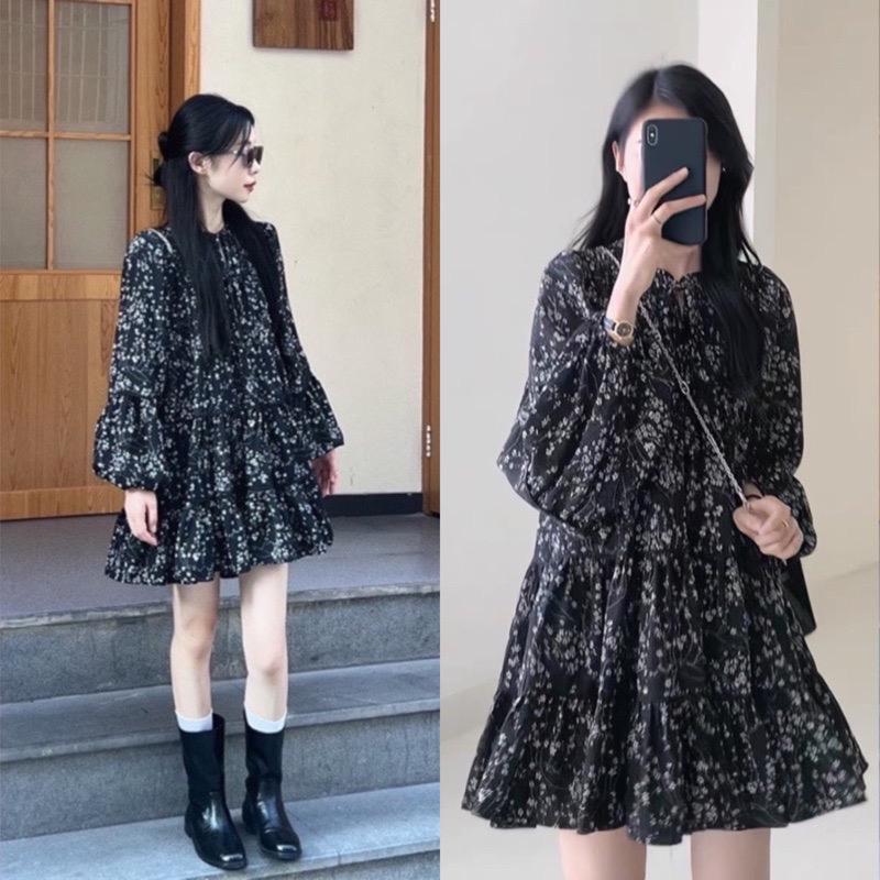 Váy babydoll hoa nhí đen siêu vintage dài tay nàng thơ- Uly Dress 0