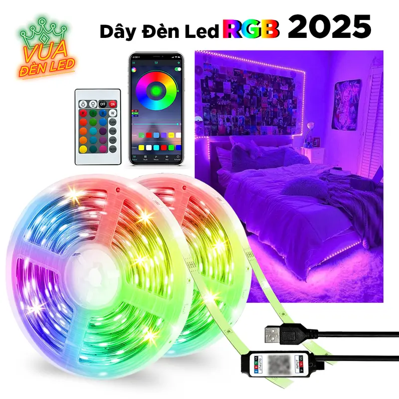 Dây Led RGB 2025 Đèn 16 Triệu Màu 10 mét 20 mét Trang Trí Decor Phòng, Điều Khiển Bằng Remote và APP điện thoại