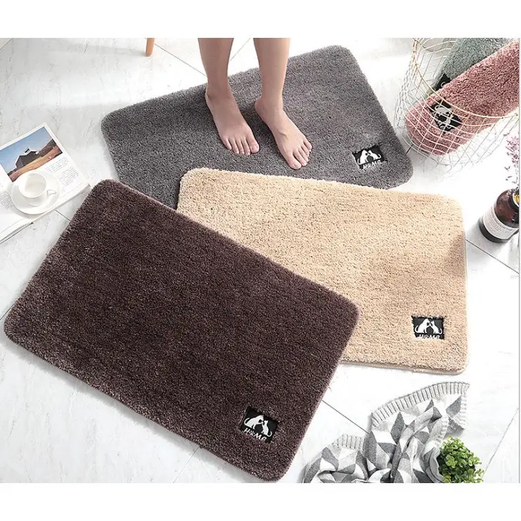Thảm lau chân lông cừu thảm chùi chân 40x60cm có đế chống trơn trượt trơn một màu (họa tiết bàn chân) - Hưng Chiếu ED06