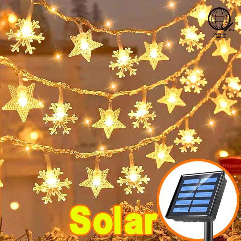 Đèn Ngôi Sao Năng Lượng Mặt Trời, 12M, Không Thấm Nước, Đèn Cổ Tích Đèn LED Dây, 8 Chế Độ, Đèn Dây Lampu, Đèn Cây Thông Noel, Đèn Bông Tuyết Nai Sừng Tấm, Pin 800mAh