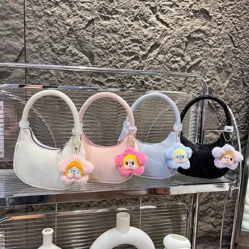 Túi xách nữ mini cho bé da nhung 2 hạt ngọc tằng kèm hoa hottrend phong cách