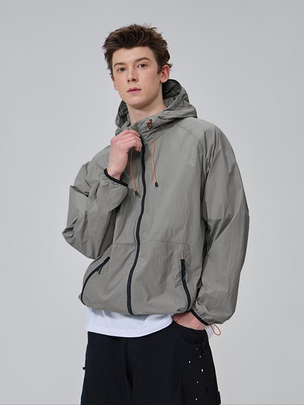 Men's Solid Color Breathable Sun Protection Hooded Jacket, Casual Lightweight Zip Up Long Sleeve Jacket for Outdoor Activities, Men's Outerwear for Summer 6