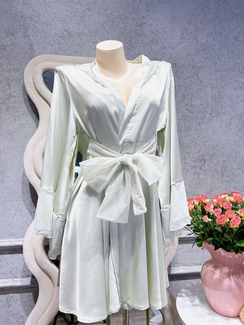 Product Introduction of Áo choàng lụa cao cấp dây đai buộc nơ - M960 Voan Màu Hồng Nữ Women Voi Dress 8