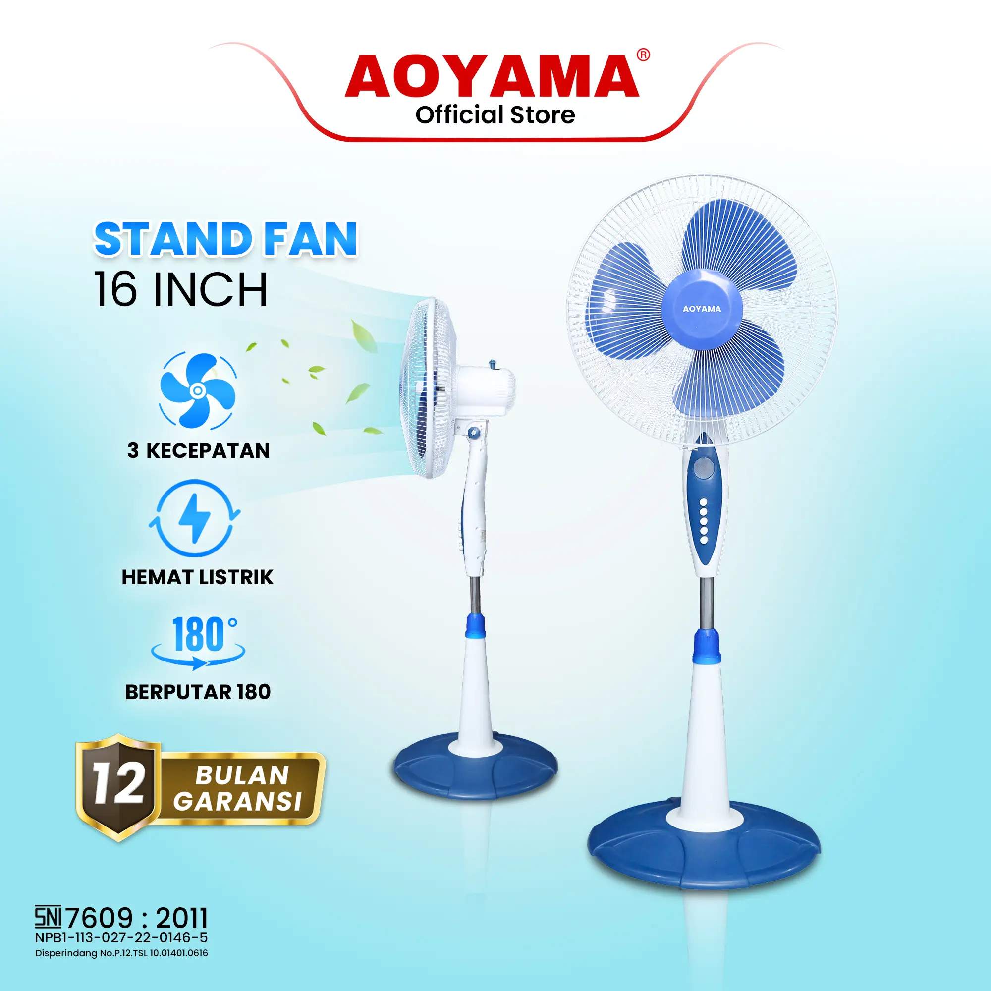 (COD) KIPAS ANGIN BERDIRI 16" inch / STANDFAN AOYAMA / KIPAS ANGIN  GARANSI RESMI Baling