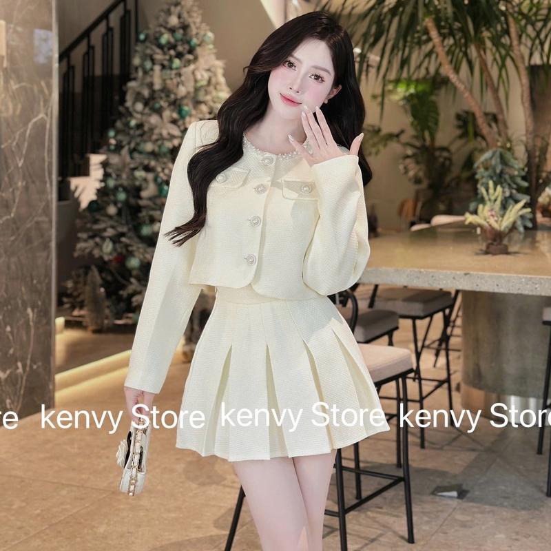 Set Váy Tiểu Thư Dáng Ngắn Xếp Ly Dạ Tweed Kenvy BOUTIQUE Đầm Đẹp Lấp Lánh Sang Chảnh Tiểu Thư