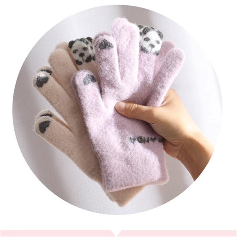 Product Introduction of Kawaii Touchscreen Winter Gloves‌ – 5-Finger Knitted Design with Thermal Fleece Lining, Waterproof TPU Thumb Patch & Reflective Stripes (Bike Riding Approved) ‌ 3