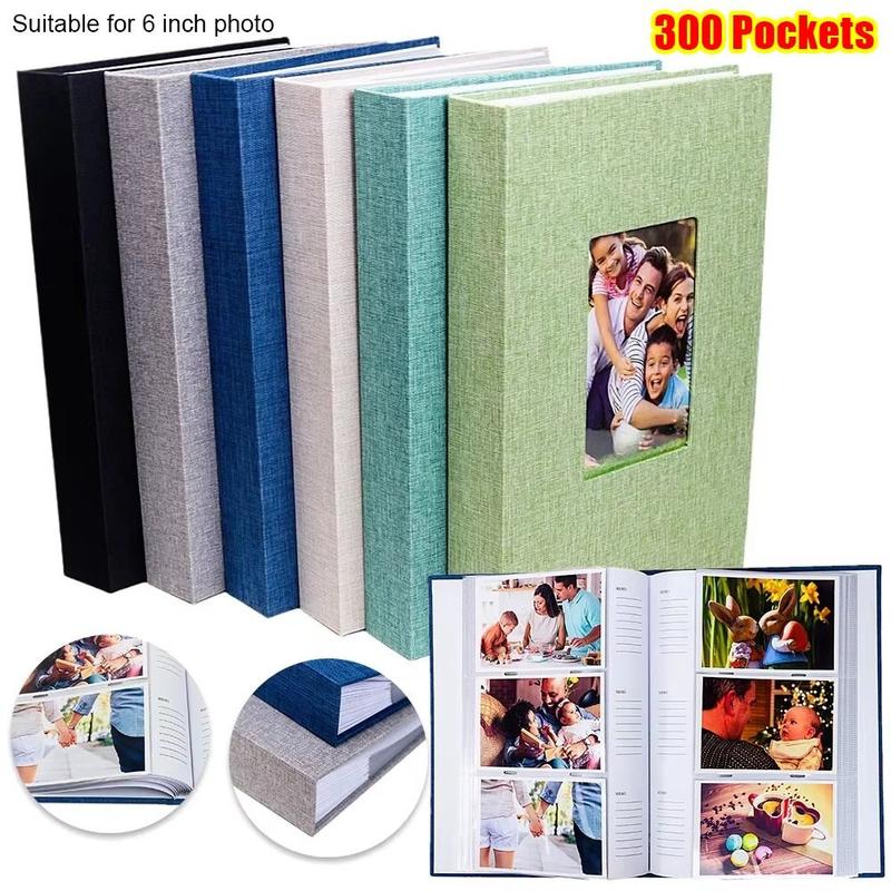 Photo Album Library Set 1Pcs New 300 Pockets Linen Photo Album Slip-in Interleaf Type 6 inch ...