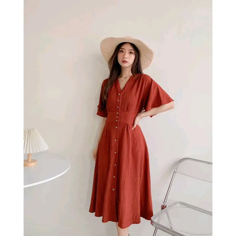 Clarissa Dress | Casual Midi Dress Wanita | Baju Wanita Dress Korea | Midi Dress Natal 2