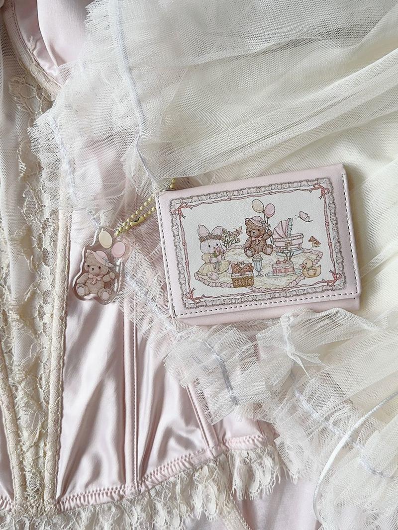 Product Introduction of [Store Hot Sale] Girly Dream Spring Picnic Series Rabbits and Bears Wallet Cute Original Design Anti-Degaussing Multiple Card Slots Magnetic Snap 30% off 3