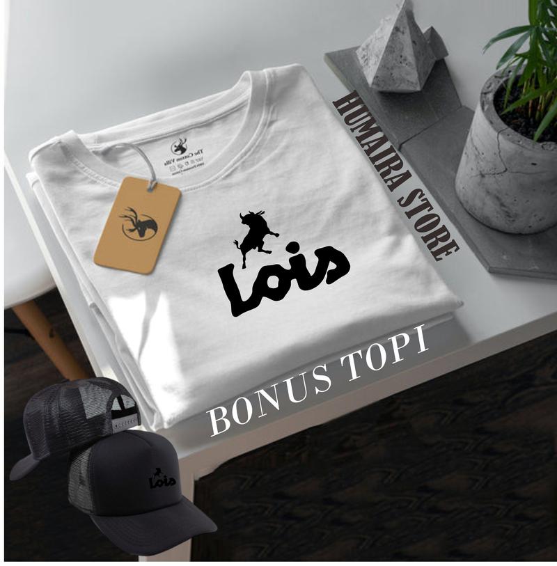 Product Introduction of COD!!! Kaos Distro Lengan Pendek Lois Keren Text Hitam Bonus Topi / Kaos Distro Premium Cocok Untuk Pria & Wanita Koas Distro Keren Crew Neck 13