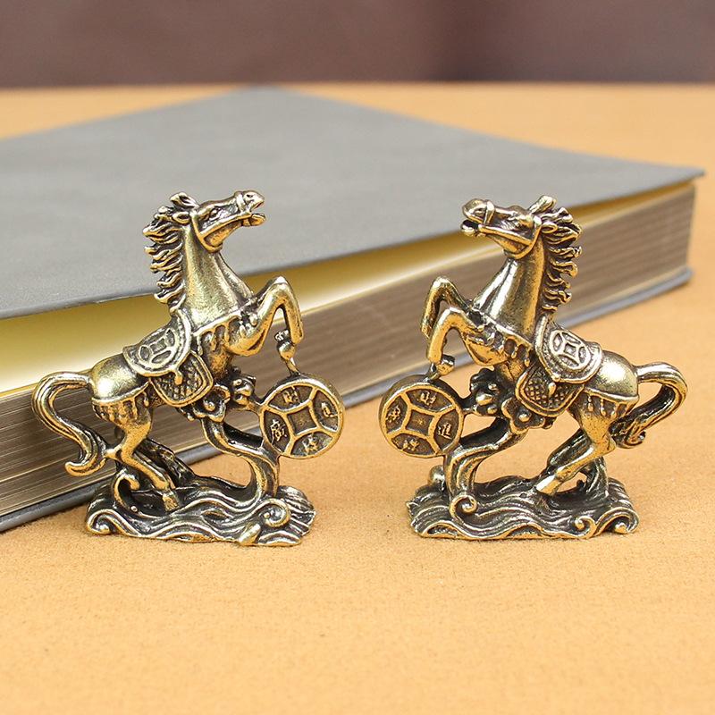 Solid Brass Horse Ornament Brass Solid Brass Fortune Horse Desktop Craft Decoration Antique Old Brass Small Gift Ancient Five Emperors Immediately Win Money Adornment Small Copper Handicrafts 2